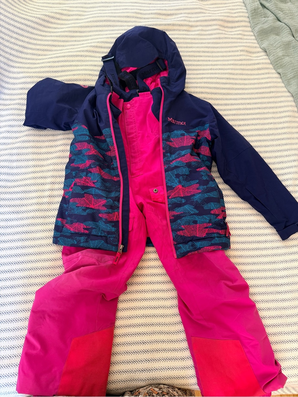 Marmot Girls' Navy and Hot Pink Puffer Jacket with Patterned Panels